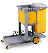 TUFFIOM Multifunctional Janitorial Cart with Key-Locking Cabinet,Cleaning Carts on Wheels,with 15...