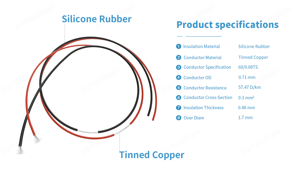 22 AWG silicone stranded wire has 60 strands 0.08 mm tinned copper wire, tinned copper wire