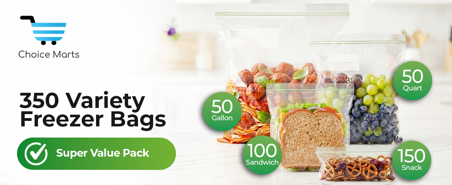 350 variety freezer zipping bags