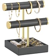 Lolalet 2-Tier Bracelet Holder Organizer, PU Jewelry Display Stand -Black | Easy-Clean Jewelry Ho...