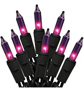 HISHINY Halloween String Lights 100 Count Incandescent Bulb Purple Halloween Lights with Black Wi...