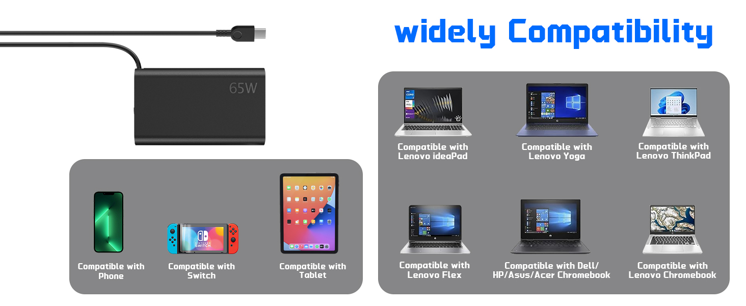 65w lenovo laptop charger usb c