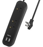 KF Flat Plug Power Strip with USB, Flat Power Strip Surge Protector with Extension Cord, 3 Outlet...