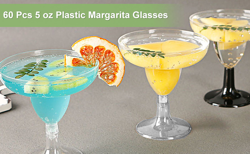 60 Pcs 5 oz Plastic Margarita Glasses