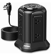 TOPREK Tower Surge Protector Power Strip (2100J), 20W PD3.0 USB C Fast Charging, Flat Plug 6.5 FT...