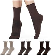 CoolMate 3 Pairs Womens Ruffle Socks, Cute Cotton Blend Crew Socks, Turn-Cuff Frilly Ankle Socks ...