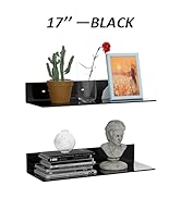 Sezanrpt 2 Pack Acrylic Wall Shelves 17 Inches, Black L Shape Floating Shelf, Perspex Wall Displa...