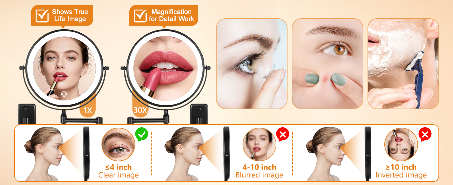 30x magnifying mirror with light