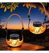 Toodour Hanging Solar Lantern Outdoor, 2 Packs Solar Halloween Lantern | Flickering Flame, Waterp...