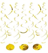 24 PCS Gold Foil Hanging Swirl, Sparkle Ceiling Hanging Decorations, Plastic Streamer Party Decor...