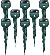 Mole Repellent Solar Powered, 8 Pack Snake & Skunk Repellent for Yard, IP 65 Waterproof Ultrasoni...