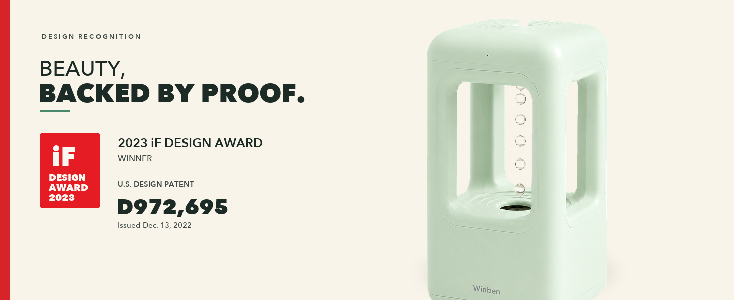 iF award-winning humidifier with U.S. design patent D972695