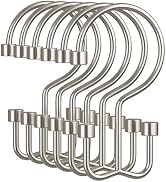 Amazer Nickel Shower Curtain Hooks, 12PCS Minimalist Simple Double Shower Curtain Rings, Rust-Res...