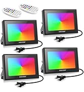 MEIKEE 60W 6000LM RGBW Flood Lights, 600W Equivalent RGB Color Changing LED Floodlights, 6500K Da...