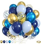 Blue and Gold Balloons, 50pcs Metallic Blue Gold Balloons, Navy Macaron Balloon Confetti Balloon ...