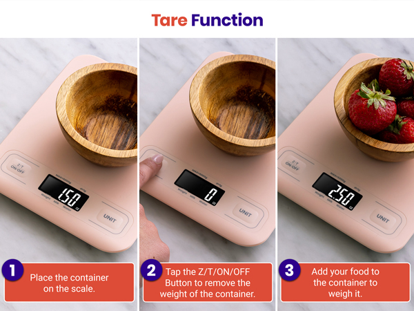 Press tare button to get food's pure weight easily.