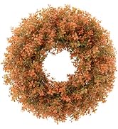 U'Artlines Fall Wreath for Front Door, 20 Inch Large Autumn Boxwood Wreath with Orange Leaves, Th...