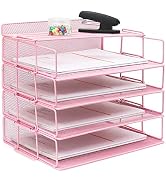 LUCYCAZ Desk Organizer - Stackable Paper Tray, 4 Tier Pink Desk Organizer, 5 Trays Metal Paper Or...