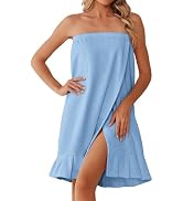 Ekouaer Towel Wrap for Women With Velcro Ruffle Shower Wrap Spa Robes For Women Lightweight Knee ...