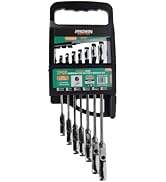 Prowin 7PCS Ratcheting Wrench Set with Open Flex-head Combination Wrenches Chrome Vanadium Steel ...