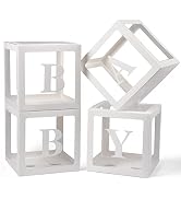 Baby Boxes with Letters for Baby Shower, 4 Transparent Balloon Boxes with Letters for Gender Reve...