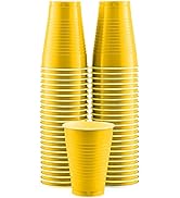 Amcrate Disposable Plastic Cups, Yellow Colored Plastic Cups, 12-Ounce Plastic Party Cups, Strong...