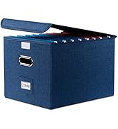 PRANDOM File Organizer Box - Set of 1 Collapsible Decorative Linen Filing Storage Hanging File Fo...