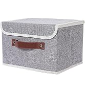 Lucky Monet Collapsible Storage Bins with Lids & PU Leather Handles - PP Plastic Board Washable L...