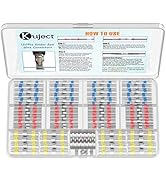 Kuject solder seal connector kit in clear plastic case. Contains assorted color-coded connectors and instructions for use. Product labeled as '120Pcs Solder Seal Wire Connectors'.