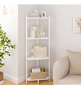 Wisuce Corner Shelf Stand - 4 Tier White Bamboo Small Corner Bookshelf for Office Kitchen Bedroom...
