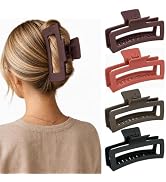 4 Pack Extra Large Hair Claw Clips for Thick Hair, Matte Rectangle Jaw | Oversized matte rectangl...