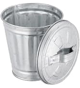Senyango Silver Mini Galvanized Trash Can with Lid Wastebasket Trash Can Metal Buckets Tabletop M...