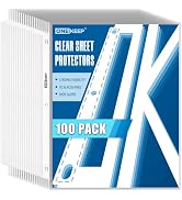 ONEKEEP 100 Pack Sheet Protectors, Top Loading Reinforced 3-Hole Page Protectors for 3-Ring Binde...