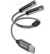 LOKUKA USB C to TRS 3.5mm Headphone Mic Splitter, Type C to Headphone and Microphone Jack Audio A...