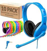 Barks Classroom Headphones with Microphone (10 Pack, Mixed Colors) - Superior On-Ear Bulk Headpho...