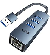 uni USB 3.0 to Ethernet Adapter Gigabit, High-Speed USB Hub with Ethernet, Sturdy Aluminum 4-in-1...