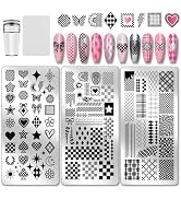 PH PandaHall 3pcs Plaid Nail Stamping Plates Checkerboard Nails Art Stencils Tartan Nail Art Temp...