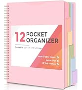 SKYDUE 12 Pocket Organizer, Spiral Multi Pocket Folder with Dividers, Pink Organize Notebook