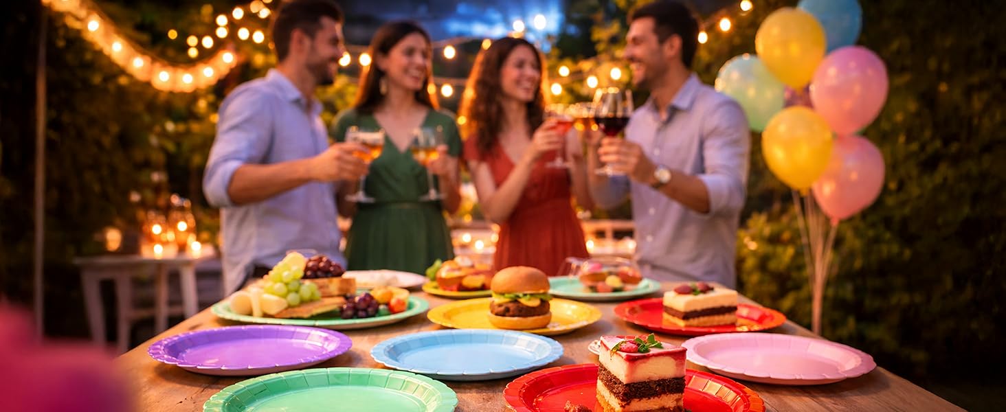 7 9 inch dessert dinner disposable paper plates red yellow green white black pink blue