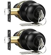 Brotima 2 Pack Keyed Entry Door Knob, Entrance Door Lock, Keyed Different, Standard Ball, Matte B...
