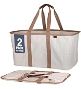CleverMade Collapsible Laundry Tote - LUXE Cream Herringbone 2Pack 50L -Foldable Storage Organiza...