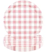 KFJBPB 50Pcs Pink Gingham Paper Plates 7Inch, Disposable Pink and White Checkered Plates Cake Din...