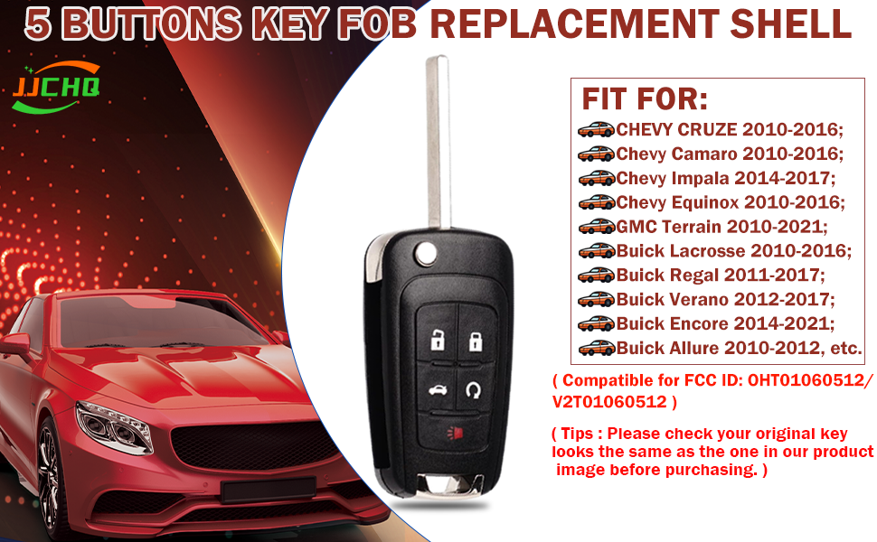 Key Fob Case Replacement 5 Button for Chevy Cruze Camaro Impala Equinox GMC Terrain Buick Regal