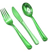 Glowserve 153 Pack Green Plastic Silverware - Heavy Duty Silverware Set - 51 Forks, 51 Knives, 51...