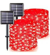 JMEXSUSS 66ft 200 LED Red Solar Halloween Lights, 2 Pack Solar Fairy Lights Outdoor Waterproof, 8...