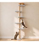 AGYM Wall Mounted Cat Tree, 80" Tall Cat Climbing Tower with Sisal Scratching Post & 5 Perches, S...
