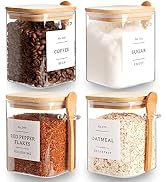 CZZGSM Set of 4 Square Glass Jar with Bamboo Lids and Spoons – Airtight 27 oz Borosilicate Glass ...
