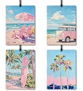 BILLAION Summer Beach Surf Coconut Car Air Freshener 4 Pcs, Pink Coastal Tropical Palm Tree Hangi...
