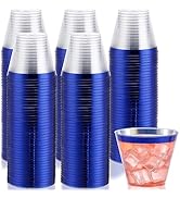 DaYammi 120Pcs 9 Oz Blue Plastic Cups Disposable Clear Plastic Party Cups with Blue Rim Heavy Dut...