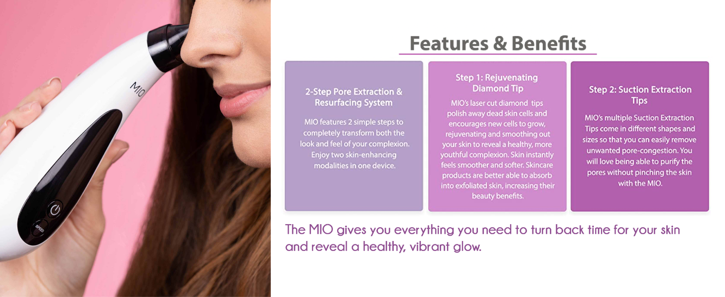 2-Step Pore Extraction & Resurfacing System, Rejuvenating Diamond Tip, Suction Extraction Tips